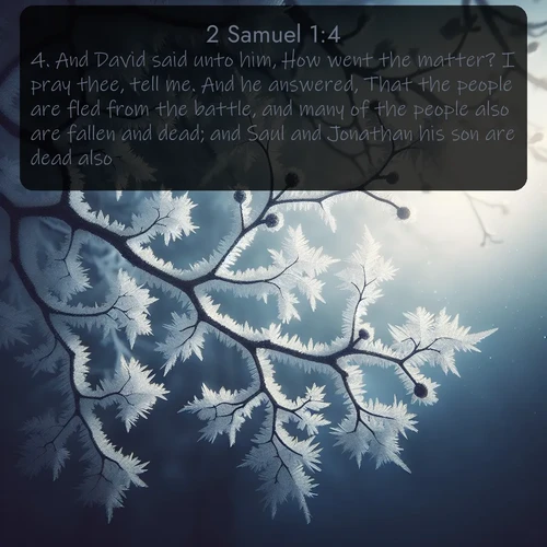 citation biblique : 4. And David said unto him, How went the matter? I pray thee, tell me. And he answered, That the people are fled from the battle, and many of the people also are fallen and dead; and Saul and Jonathan his son are dead also.
 sur fond image nature