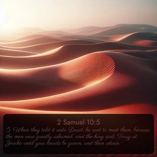 citation biblique : 5. When they told it unto David, he sent to meet them, because the men were greatly ashamed: and the king said, Tarry at Jericho until your beards be grown, and then return.
 sur fond image nature