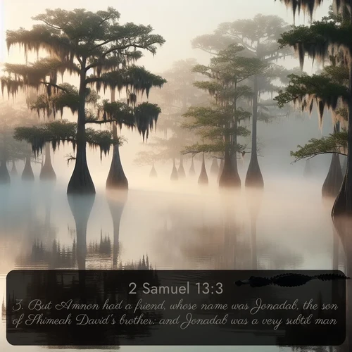 citation biblique : 3. But Amnon had a friend, whose name was Jonadab, the son of Shimeah David&#039;s brother: and Jonadab was a very subtil man.
 sur fond image nature