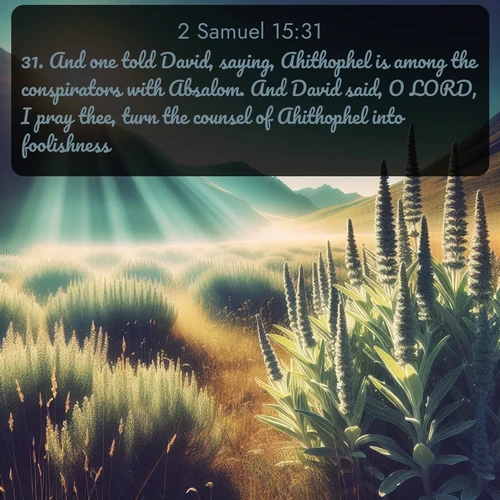 citation biblique : 31. And one told David, saying, Ahithophel is among the conspirators with Absalom. And David said, O LORD, I pray thee, turn the counsel of Ahithophel into foolishness.
 sur fond image nature