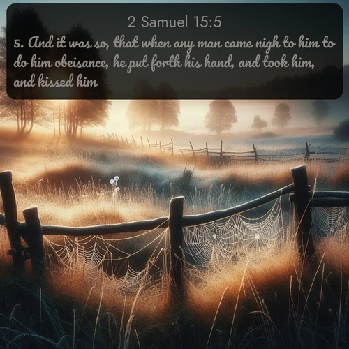 citation biblique : 5. And it was so, that when any man came nigh to him to do him obeisance, he put forth his hand, and took him, and kissed him.
 sur fond image nature