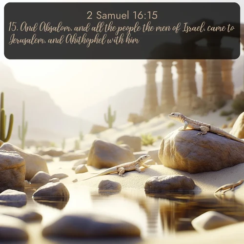 citation biblique : 15. And Absalom, and all the people the men of Israel, came to Jerusalem, and Ahithophel with him.
 sur fond image nature