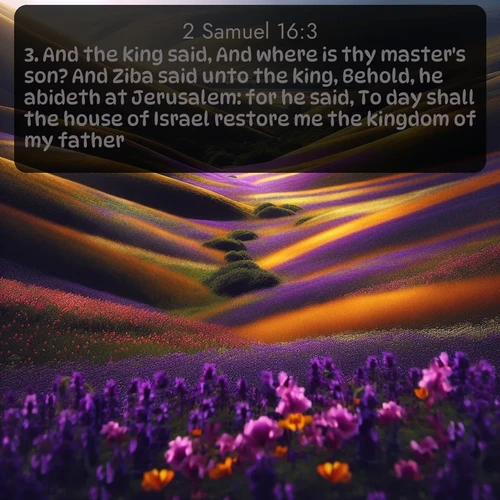 citation biblique : 3. And the king said, And where is thy master&#039;s son? And Ziba said unto the king, Behold, he abideth at Jerusalem: for he said, To day shall the house of Israel restore me the kingdom of my father.
 sur fond image nature