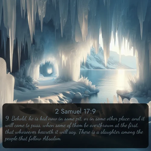 citation biblique : 9. Behold, he is hid now in some pit, or in some other place: and it will come to pass, when some of them be overthrown at the first, that whosoever heareth it will say, There is a slaughter among the people that follow Absalom.
 sur fond image nature
