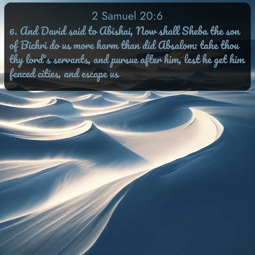citation biblique : 6. And David said to Abishai, Now shall Sheba the son of Bichri do us more harm than did Absalom: take thou thy lord&#039;s servants, and pursue after him, lest he get him fenced cities, and escape us.
 sur fond image nature
