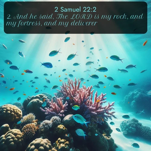citation biblique : 2. And he said, The LORD is my rock, and my fortress, and my deliverer;
 sur fond image nature