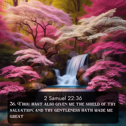 citation biblique : 36. Thou hast also given me the shield of thy salvation: and thy gentleness hath made me great.
 sur fond image nature