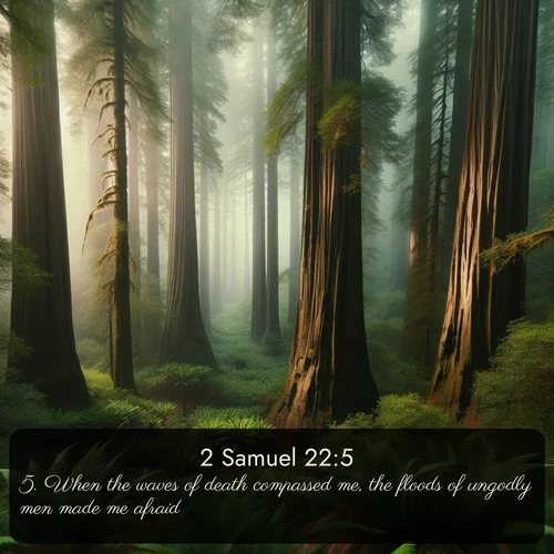 citation biblique : 5. When the waves of death compassed me, the floods of ungodly men made me afraid;
 sur fond image nature