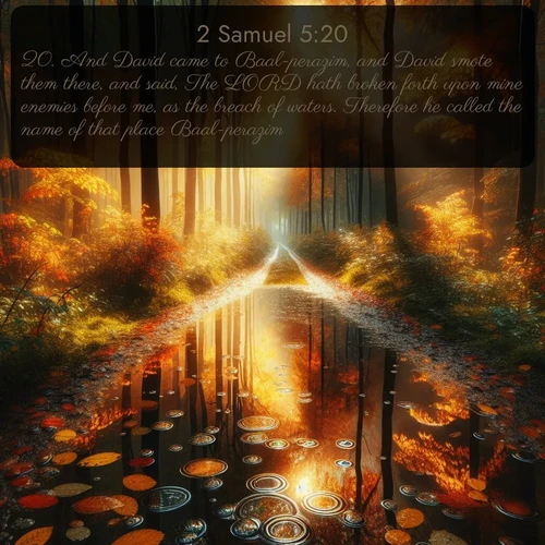 citation biblique : 20. And David came to Baal-perazim, and David smote them there, and said, The LORD hath broken forth upon mine enemies before me, as the breach of waters. Therefore he called the name of that place Baal-perazim.
 sur fond image nature