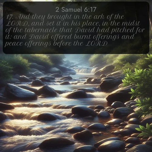 citation biblique : 17. And they brought in the ark of the LORD, and set it in his place, in the midst of the tabernacle that David had pitched for it: and David offered burnt offerings and peace offerings before the LORD.
 sur fond image nature