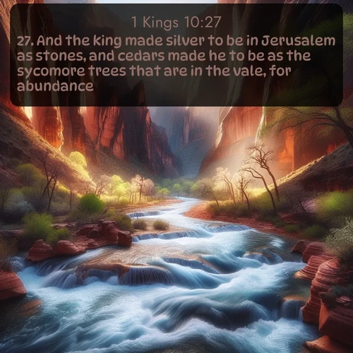 citation biblique : 27. And the king made silver to be in Jerusalem as stones, and cedars made he to be as the sycomore trees that are in the vale, for abundance.
 sur fond image nature