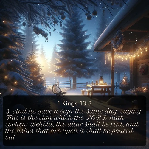 citation biblique : 3. And he gave a sign the same day, saying, This is the sign which the LORD hath spoken; Behold, the altar shall be rent, and the ashes that are upon it shall be poured out.
 sur fond image nature