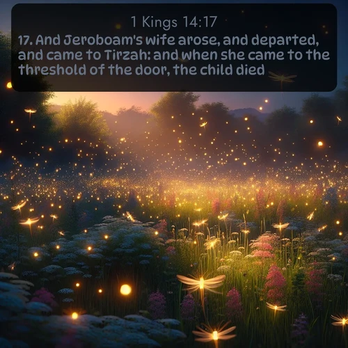 citation biblique : 17. And Jeroboam&#039;s wife arose, and departed, and came to Tirzah: and when she came to the threshold of the door, the child died;
 sur fond image nature