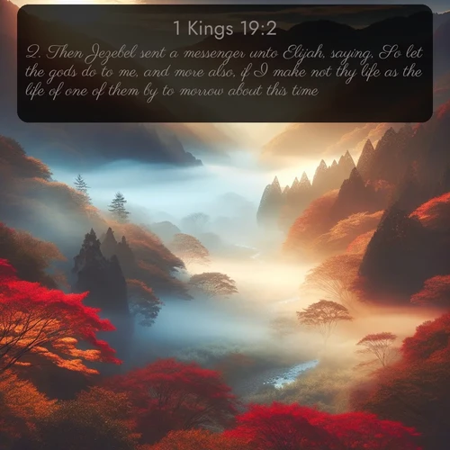citation biblique : 2. Then Jezebel sent a messenger unto Elijah, saying, So let the gods do to me, and more also, if I make not thy life as the life of one of them by to morrow about this time.
 sur fond image nature