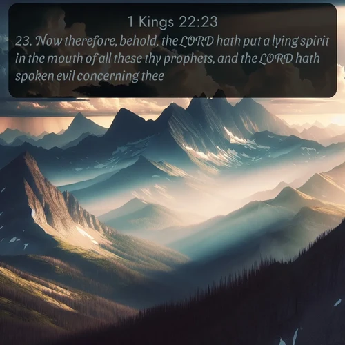 citation biblique : 23. Now therefore, behold, the LORD hath put a lying spirit in the mouth of all these thy prophets, and the LORD hath spoken evil concerning thee.
 sur fond image nature