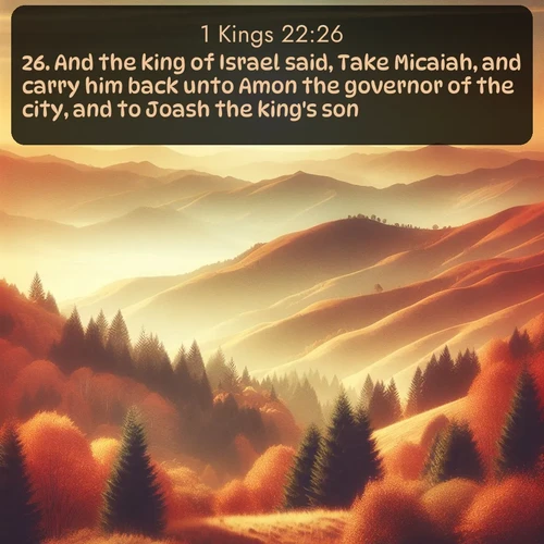 citation biblique : 26. And the king of Israel said, Take Micaiah, and carry him back unto Amon the governor of the city, and to Joash the king&#039;s son;
 sur fond image nature