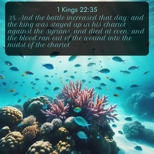 citation biblique : 35. And the battle increased that day: and the king was stayed up in his chariot against the Syrians, and died at even: and the blood ran out of the wound into the midst of the chariot.
 sur fond image nature