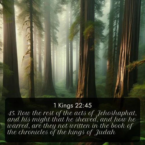 citation biblique : 45. Now the rest of the acts of Jehoshaphat, and his might that he shewed, and how he warred, are they not written in the book of the chronicles of the kings of Judah?
 sur fond image nature