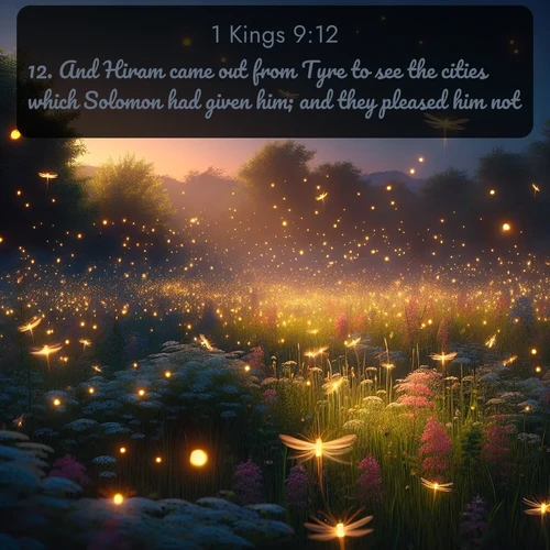 citation biblique : 12. And Hiram came out from Tyre to see the cities which Solomon had given him; and they pleased him not.
 sur fond image nature