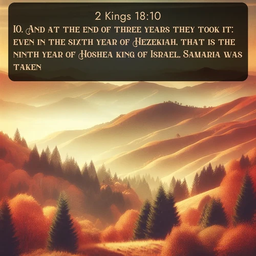 citation biblique : 10. And at the end of three years they took it: even in the sixth year of Hezekiah, that is the ninth year of Hoshea king of Israel, Samaria was taken.
 sur fond image nature