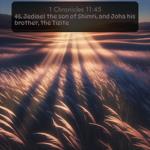 citation biblique : 45. Jediael the son of Shimri, and Joha his brother, the Tizite,
 sur fond image nature