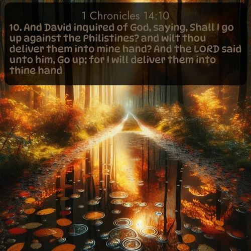 citation biblique : 10. And David inquired of God, saying, Shall I go up against the Philistines? and wilt thou deliver them into mine hand? And the LORD said unto him, Go up; for I will deliver them into thine hand.
 sur fond image nature