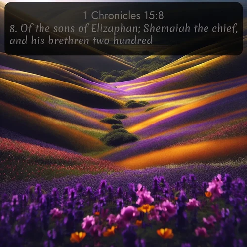 citation biblique : 8. Of the sons of Elizaphan; Shemaiah the chief, and his brethren two hundred:
 sur fond image nature