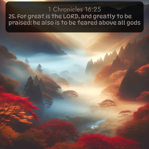 citation biblique : 25. For great is the LORD, and greatly to be praised: he also is to be feared above all gods.
 sur fond image nature