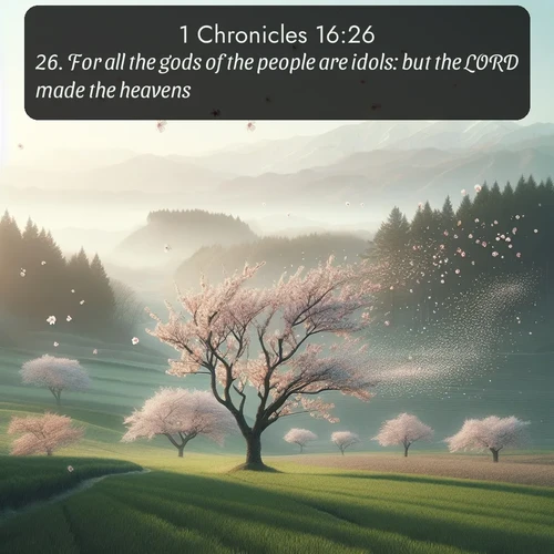 citation biblique : 26. For all the gods of the people are idols: but the LORD made the heavens.
 sur fond image nature
