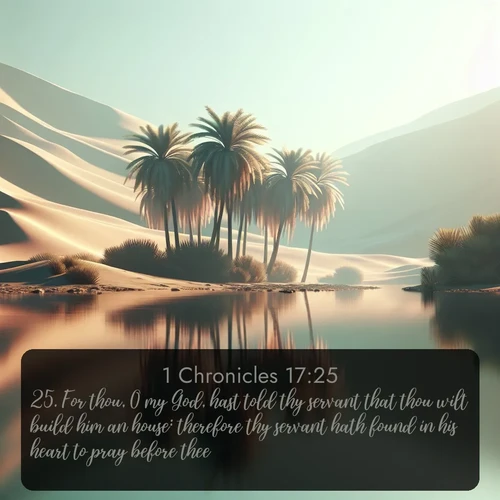 citation biblique : 25. For thou, O my God, hast told thy servant that thou wilt build him an house: therefore thy servant hath found in his heart to pray before thee.
 sur fond image nature