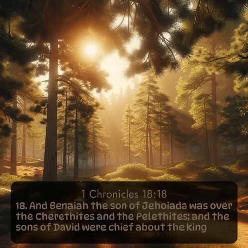 citation biblique : 18. And Benaiah the son of Jehoiada was over the Cherethites and the Pelethites; and the sons of David were chief about the king.
 sur fond image nature