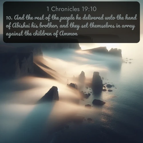citation biblique : 10. And the rest of the people he delivered unto the hand of Abishai his brother, and they set themselves in array against the children of Ammon.
 sur fond image nature