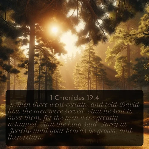 citation biblique : 4. Then there went certain, and told David how the men were served. And he sent to meet them: for the men were greatly ashamed. And the king said, Tarry at Jericho until your beards be grown, and then return.
 sur fond image nature