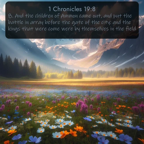 citation biblique : 8. And the children of Ammon came out, and put the battle in array before the gate of the city: and the kings that were come were by themselves in the field.
 sur fond image nature