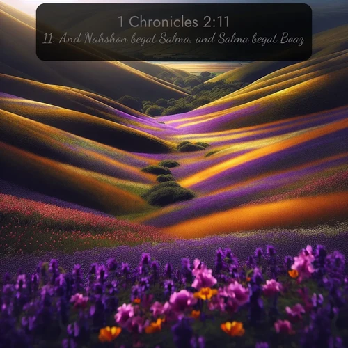 citation biblique : 11. And Nahshon begat Salma, and Salma begat Boaz,
 sur fond image nature