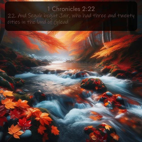 citation biblique : 22. And Segub begat Jair, who had three and twenty cities in the land of Gilead.
 sur fond image nature