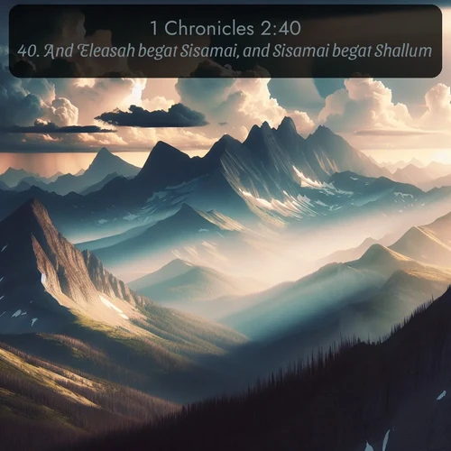 citation biblique : 40. And Eleasah begat Sisamai, and Sisamai begat Shallum,
 sur fond image nature
