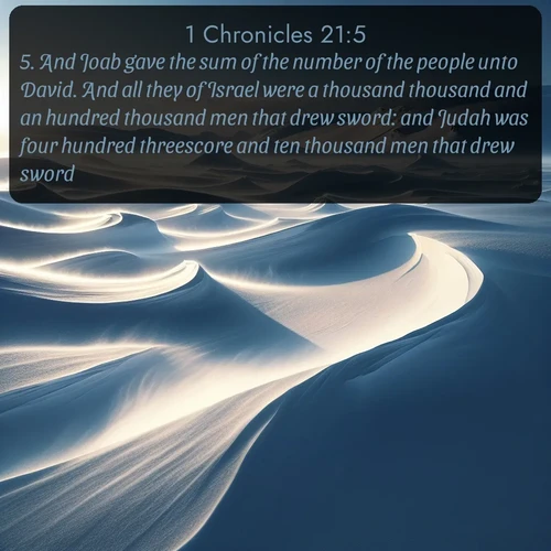 citation biblique : 5. And Joab gave the sum of the number of the people unto David. And all they of Israel were a thousand thousand and an hundred thousand men that drew sword: and Judah was four hundred threescore and ten thousand men that drew sword.
 sur fond image nature