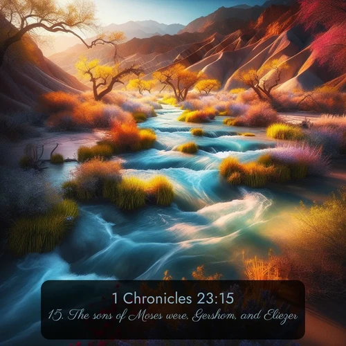 citation biblique : 15. The sons of Moses were, Gershom, and Eliezer.
 sur fond image nature