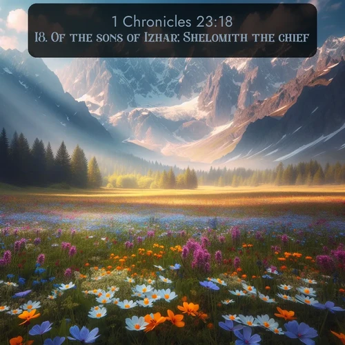 citation biblique : 18. Of the sons of Izhar; Shelomith the chief.
 sur fond image nature