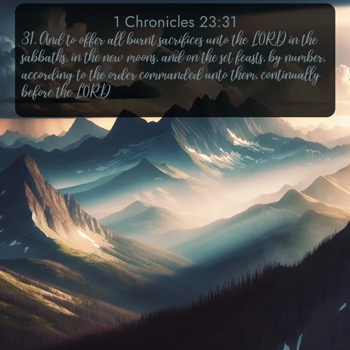 citation biblique : 31. And to offer all burnt sacrifices unto the LORD in the sabbaths, in the new moons, and on the set feasts, by number, according to the order commanded unto them, continually before the LORD:
 sur fond image nature