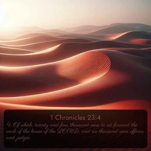 citation biblique : 4. Of which, twenty and four thousand were to set forward the work of the house of the LORD; and six thousand were officers and judges:
 sur fond image nature