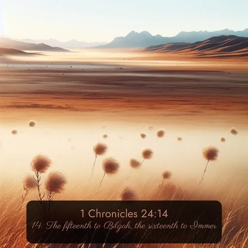 citation biblique : 14. The fifteenth to Bilgah, the sixteenth to Immer,
 sur fond image nature