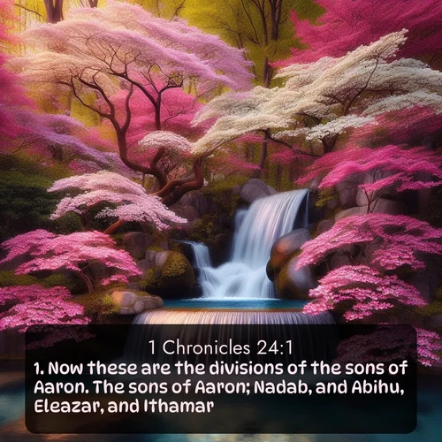 citation biblique : 1. Now these are the divisions of the sons of Aaron. The sons of Aaron; Nadab, and Abihu, Eleazar, and Ithamar.
 sur fond image nature