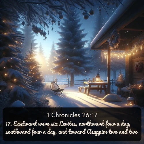 citation biblique : 17. Eastward were six Levites, northward four a day, southward four a day, and toward Asuppim two and two.
 sur fond image nature