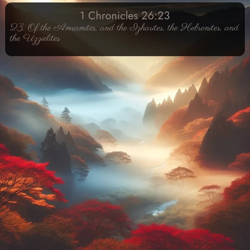 citation biblique : 23. Of the Amramites, and the Izharites, the Hebronites, and the Uzzielites:
 sur fond image nature