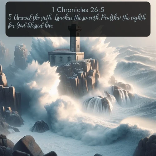 citation biblique : 5. Ammiel the sixth, Issachar the seventh, Peulthai the eighth: for God blessed him.
 sur fond image nature