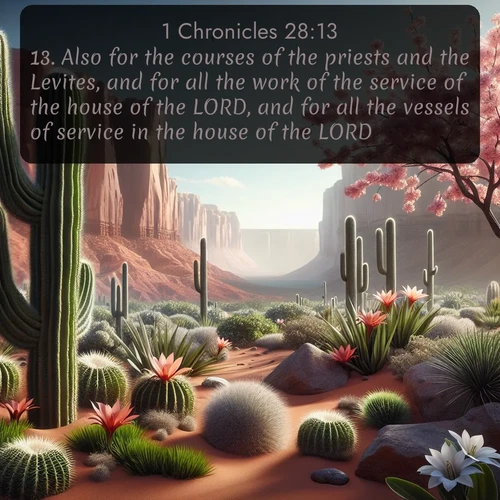 citation biblique : 13. Also for the courses of the priests and the Levites, and for all the work of the service of the house of the LORD, and for all the vessels of service in the house of the LORD.
 sur fond image nature