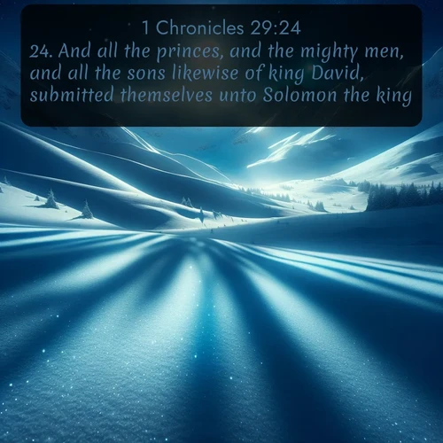 citation biblique : 24. And all the princes, and the mighty men, and all the sons likewise of king David, submitted themselves unto Solomon the king.
 sur fond image nature