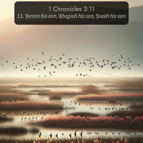citation biblique : 11. Joram his son, Ahaziah his son, Joash his son,
 sur fond image nature